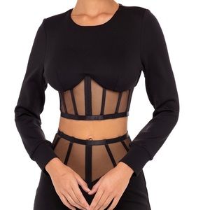 Black Mesh Corset Crop Top